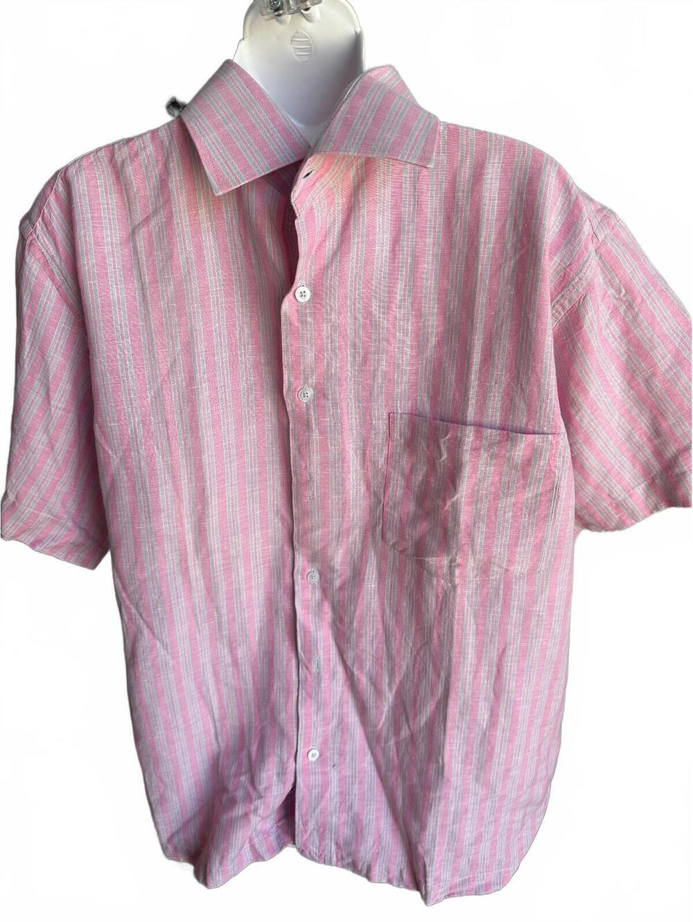 Al Fagr Pink Linen Blend Striped Shirt Men's XL